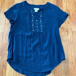 Liz Claiborne Navy blue short sleeve summer Blouse size petite medium